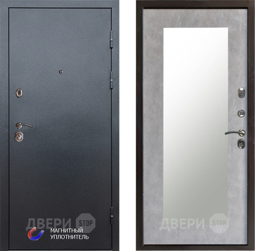 Входная металлическая Дверь Престиж Графит Зеркло Пастораль Бетон светлый в Электростали