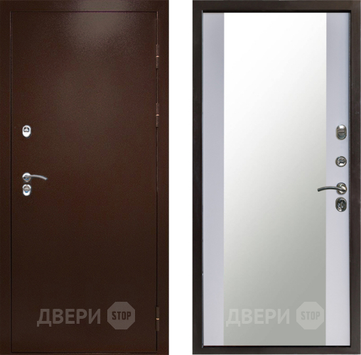 Входная металлическая Дверь Престиж TERMO с терморазрывом Снегирь Медь Зеркало Белый софт в Электростали