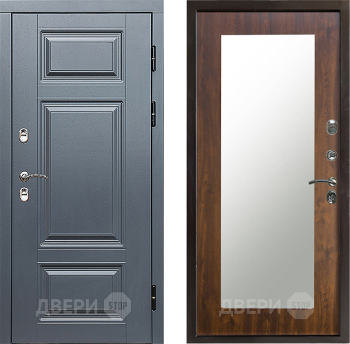 Входная металлическая Дверь Престиж TERMO с терморазрывом Премиум Грэй Зеркало пастораль Дуб в Электростали