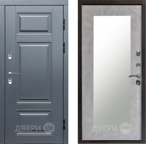 Входная металлическая Дверь Престиж TERMO с терморазрывом Премиум Грэй Зеркало пастораль Бетон светлый в Электростали