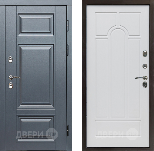Входная металлическая Дверь Престиж TERMO с терморазрывом Премиум Грэй Арка Белое дерево в Электростали