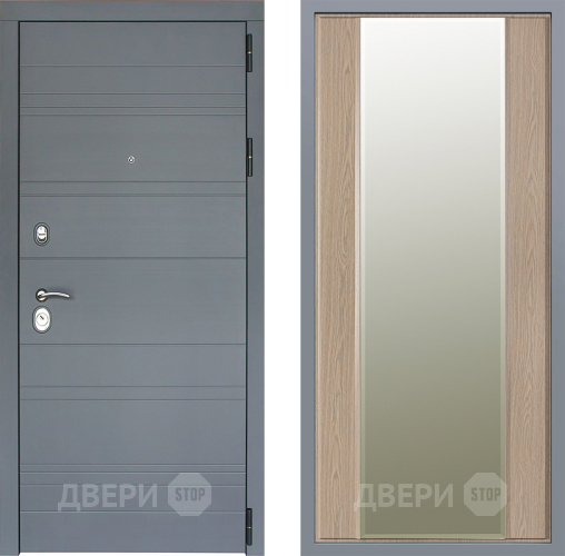 Дверь Заводские двери Лира Софт графит Зеркало Макси Беленый дуб в Электростали