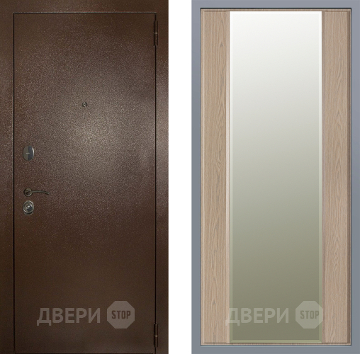Дверь Заводские двери Эталон 3к антик медь Зеркало Макси Беленый дуб в Электростали
