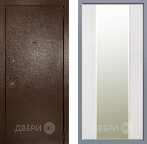 Дверь Заводские двери Эталон 3к антик медь Зеркало Макси Белый матовый в Электростали