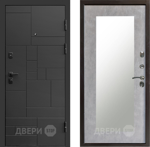 Входная металлическая Дверь Престиж Kvadro Зеркло Пастораль Бетон светлый в Электростали