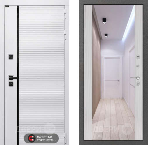 Входная металлическая Дверь Лабиринт (LABIRINT) Royal Зеркало Максимум Сандал белый в Электростали