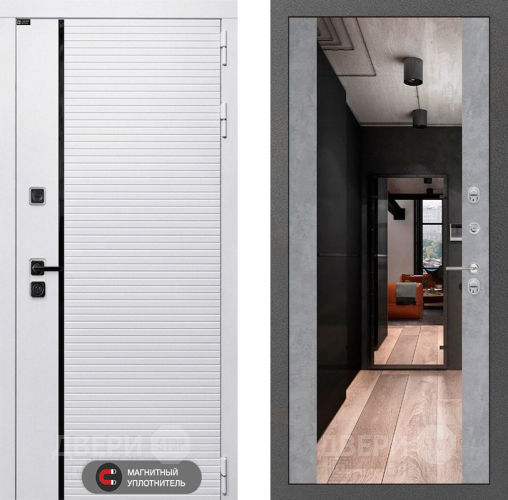 Входная металлическая Дверь Лабиринт (LABIRINT) Royal Зеркало Максимум Бетон светлый в Электростали