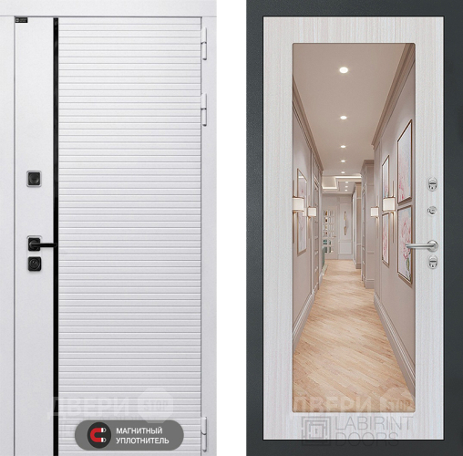 Входная металлическая Дверь Лабиринт (LABIRINT) Royal Зеркало 18 Сандал белый в Электростали