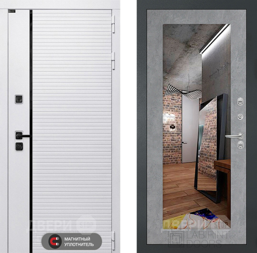 Входная металлическая Дверь Лабиринт (LABIRINT) Royal Зеркало 18 Бетон светлый в Электростали