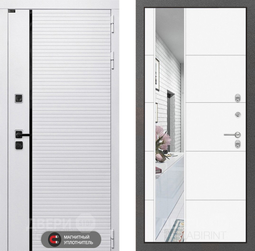 Входная металлическая Дверь Лабиринт (LABIRINT) Royal Зеркало 19 Белый софт в Электростали