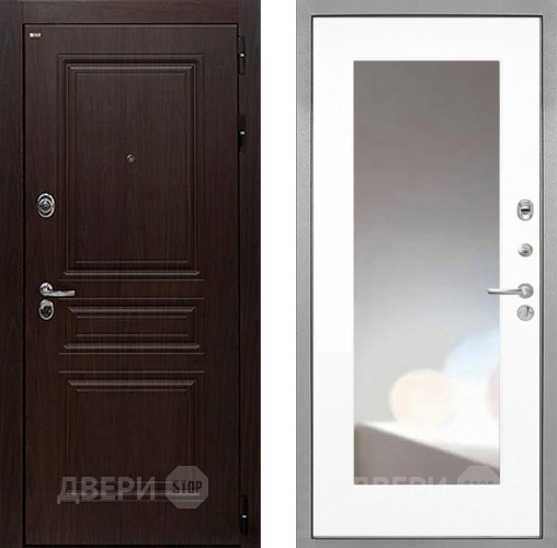 Входная металлическая Дверь Интекрон (INTECRON) Брайтон Тиковое Дерево ФЛЗ-120-М Зеркало Белый матовый в Электростали