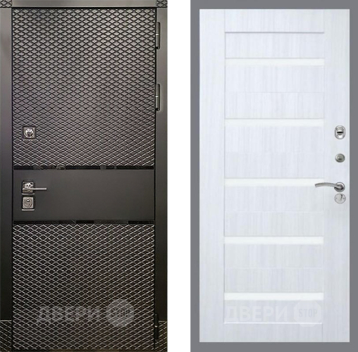 Входная металлическая Дверь Рекс (REX) 15 Черный Кварц СБ-14 стекло белое Сандал белый в Электростали