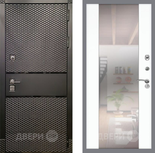 Входная металлическая Дверь Рекс (REX) 15 Черный Кварц СБ-16 Зеркало Силк Сноу в Электростали