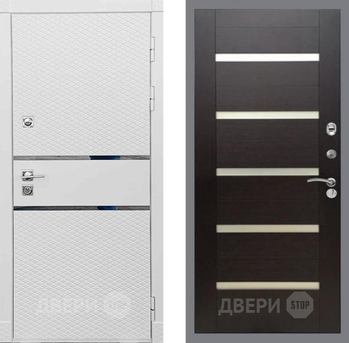 Входная металлическая Дверь Рекс (REX) 15 Силк Сноу СБ-14 стекло белое венге поперечный в Электростали