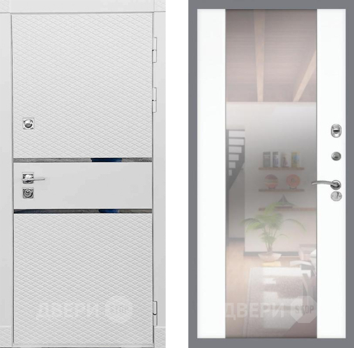 Входная металлическая Дверь Рекс (REX) 15 Силк Сноу СБ-16 Зеркало Силк Сноу в Электростали