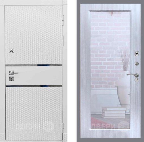 Входная металлическая Дверь Рекс (REX) 15 Силк Сноу Зеркало Пастораль Сандал белый в Электростали