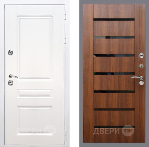 Входная металлическая Дверь Рекс (REX) Премиум-н Силк Сноу СБ-14 стекло черное Орех бренди в Электростали