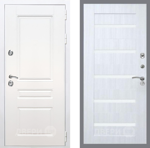 Входная металлическая Дверь Рекс (REX) Премиум-н Силк Сноу СБ-14 стекло белое Сандал белый в Электростали