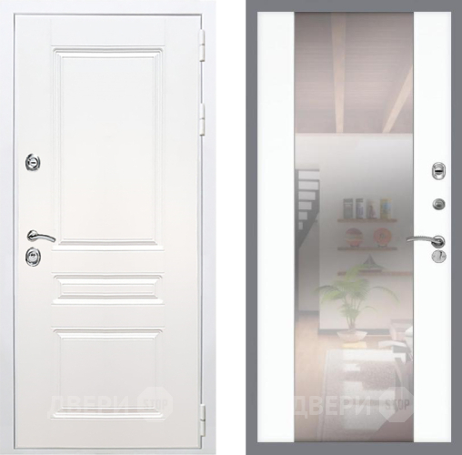 Входная металлическая Дверь Рекс (REX) Премиум-н Силк Сноу СБ-16 Зеркало Силк Сноу в Электростали