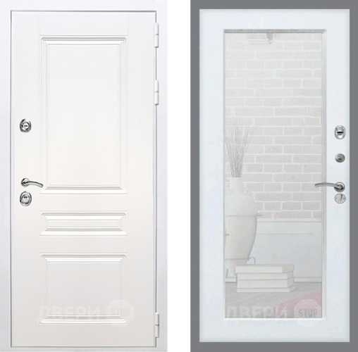 Входная металлическая Дверь Рекс (REX) Премиум-н Силк Сноу Зеркало Пастораль Белый ясень в Электростали