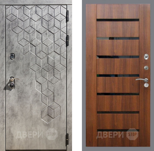 Входная металлическая Дверь Рекс (REX) 23 СБ-14 стекло черное Орех бренди в Электростали