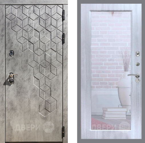 Входная металлическая Дверь Рекс (REX) 23 Зеркало Пастораль Сандал белый в Электростали